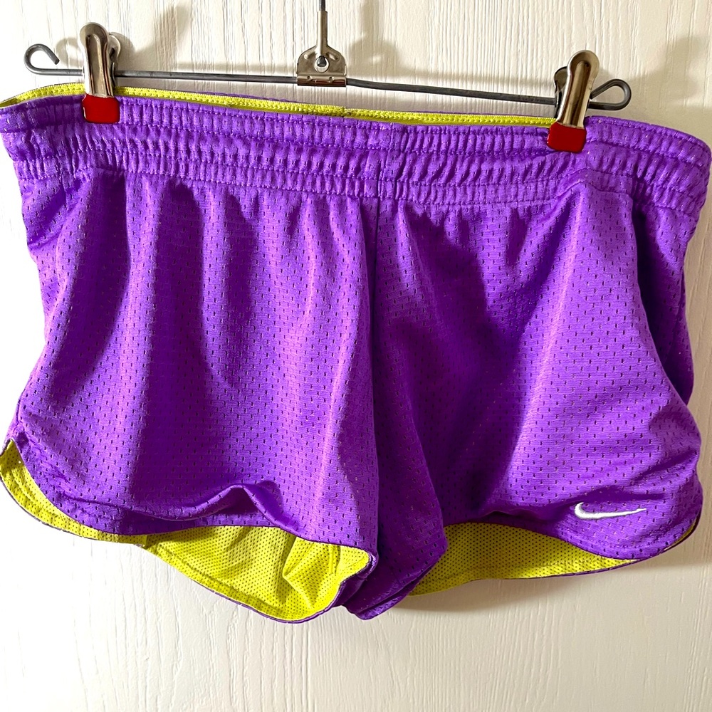 Nike athletic shorts purple and green